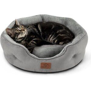 Small Dog Bed Round Cat Bed Indoor Puppy Kitten Washable Pet Bed Grey 20 Inch
